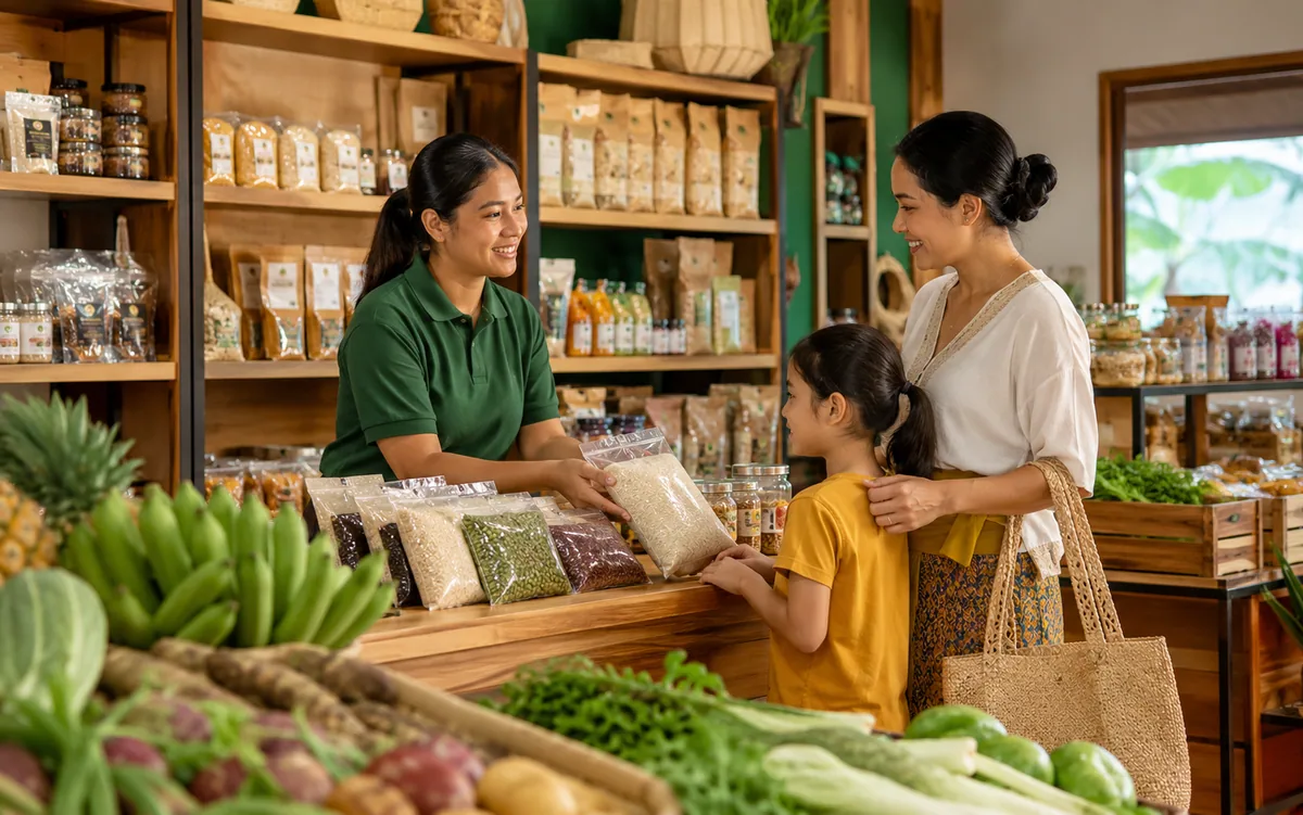 Gerai koperasi modern yang memasarkan produk anggota, pangan lokal, dan UMKM Bali